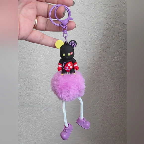 Black and Purple Bear Bag Charm / Keychain β Purse Accessory β Key Ring Holder - Picture 1 of 5